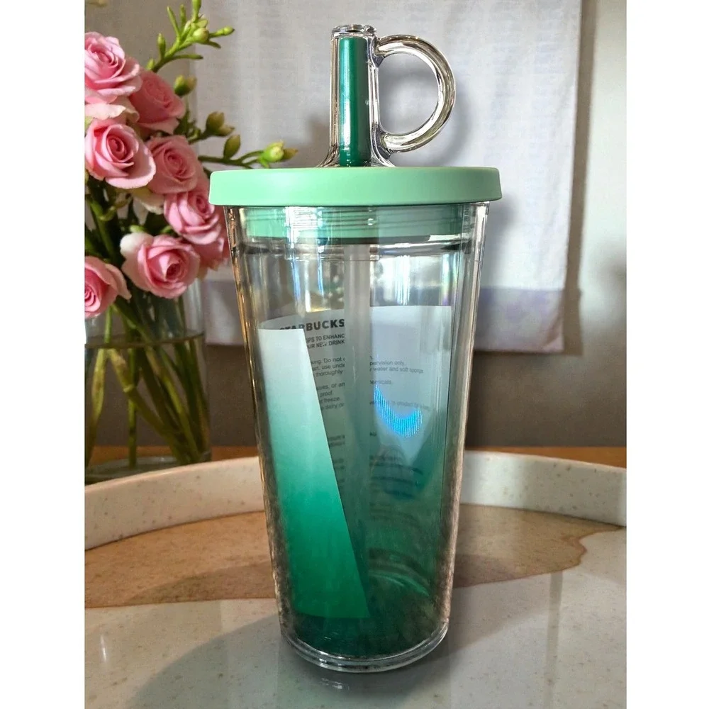 NWT Starbucks Cold Cup Road Trip Collection 16oz Aqua Gradient Tumbler Straw Lid